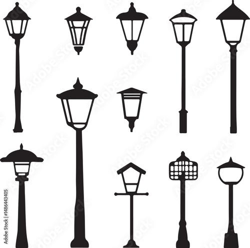 Street Lamp Silhouette Collection: Vintage Lighting Design Elements