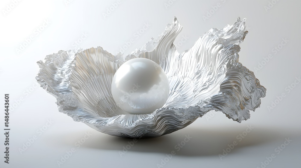 Naklejka premium Silvery Abstract Shell With Shimmering White Pearl Centerpiece