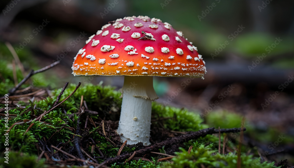 Vibrant Fly Agaric Mushroom In Forest Vibrant Fly Agaric Mushroom In Forest