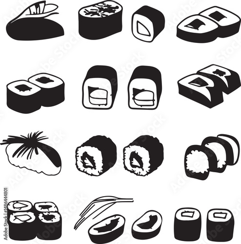 Sushi Illustration: Black and White Food Art, Japanese Cuisine