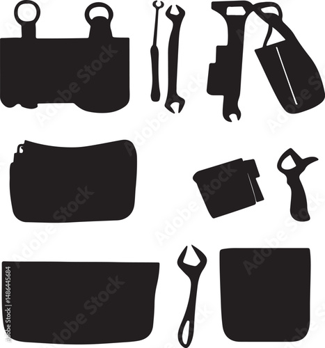 Silhouette Tool Belt, Wrenches, and Accessories Vector Illustration