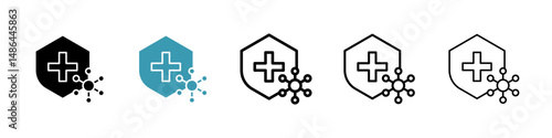 Shield virus icon. Thin lines isolated