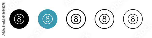 Pool 8 ball icon. Thin lines isolated