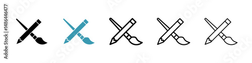Pencil paintbrush icon. Thin lines isolated