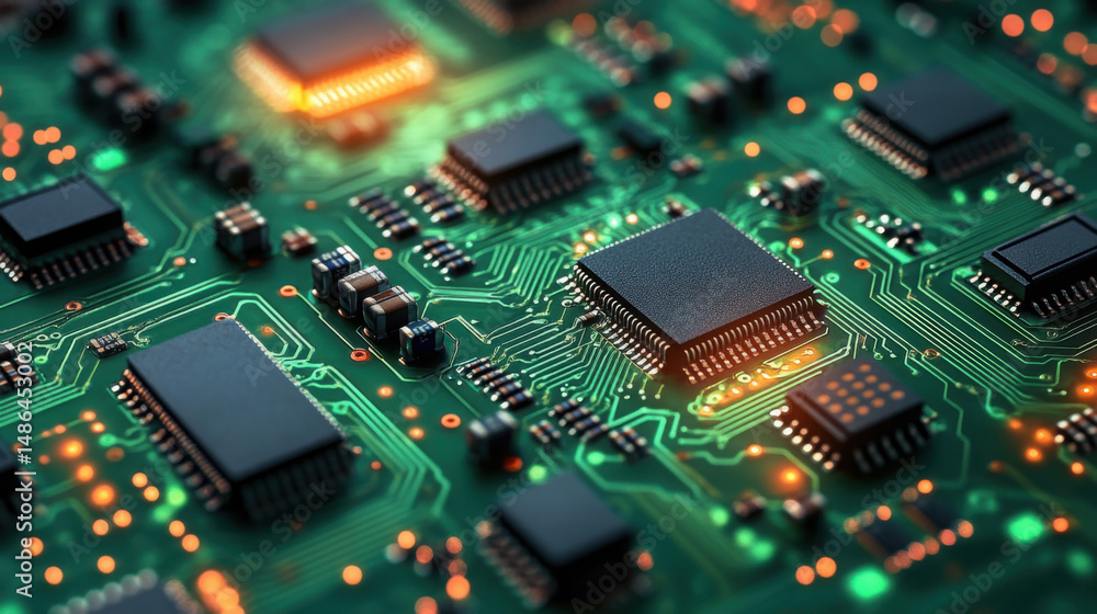Obraz premium An orthographic flat photograph of a circuitboard.