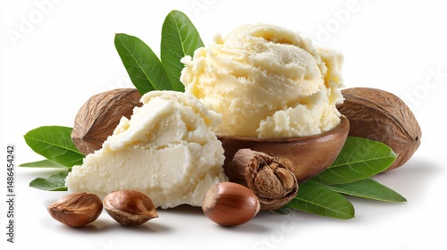 Natural Shea Butter and Shea Nut Isolated on White Background