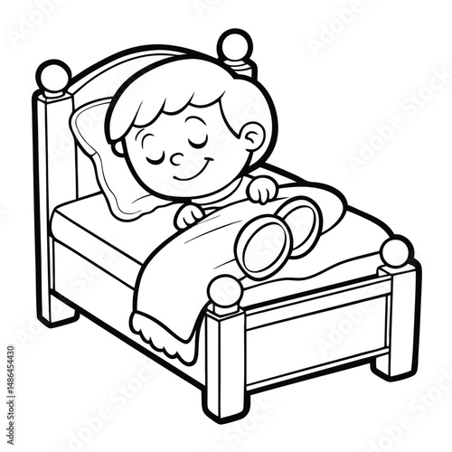 Sleeping Boy Coloring Page: Free Printable Bedtime Illustration Coloring Page