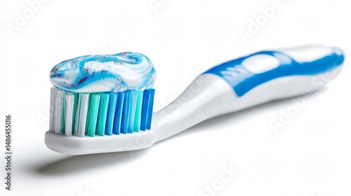 Dental hygiene concept with toothbrush and toothpaste on white background