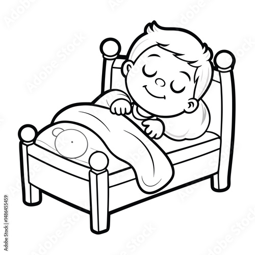 Sleeping Child Clipart: Free Black & White Illustration Coloring Page