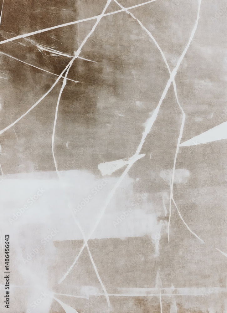 Obraz premium Neutral Abstract with Fine White Lines and Soft Earthy Texture. This abstract artwork features a calm composition of light brown and beige tones, intersected by delicate white linear marks. 