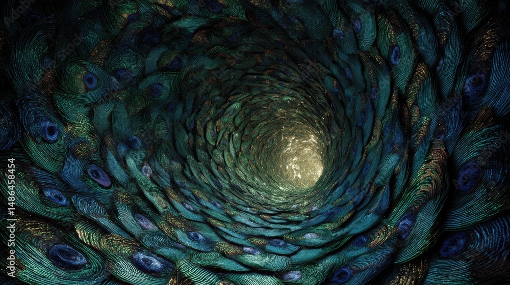 Fototapeta premium . Dark mysterious tunnel with spiral pattern and glowing light