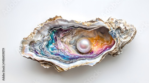 Elegant oyster shell with iridescent pearl and colorful interior