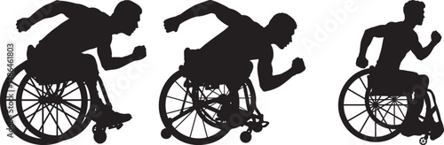 Powerful Silhouettes of Wheelchair Athletes Racing Forward Demonstrating Determination and Strength in Sports