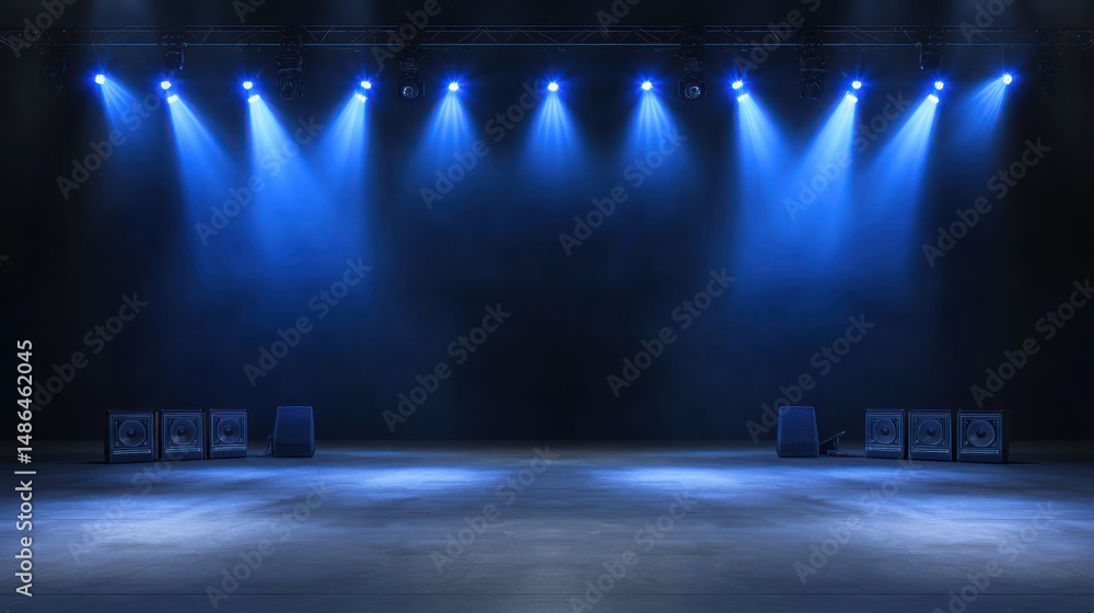 Naklejka premium Blue Stage Lights Concert Empty Venue Show