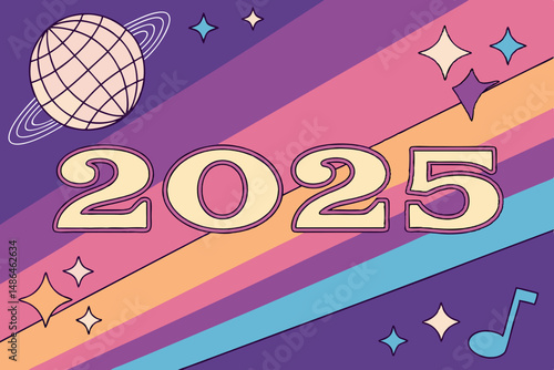 vector illustration of a retro prom 2025 card