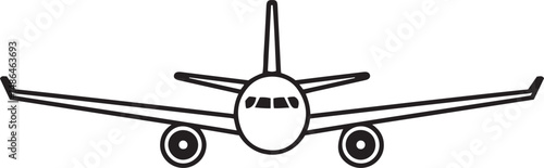 Simple black outline illustration of a passenger airplane viewed from the front