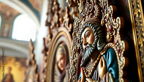 close up of a statue of jesus on a wall