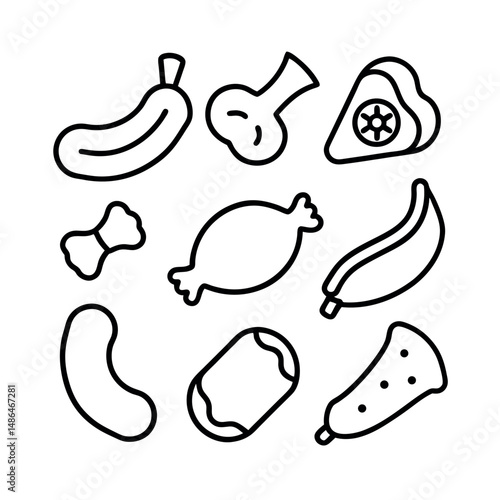 Raw Meat Products Line Art Drawing