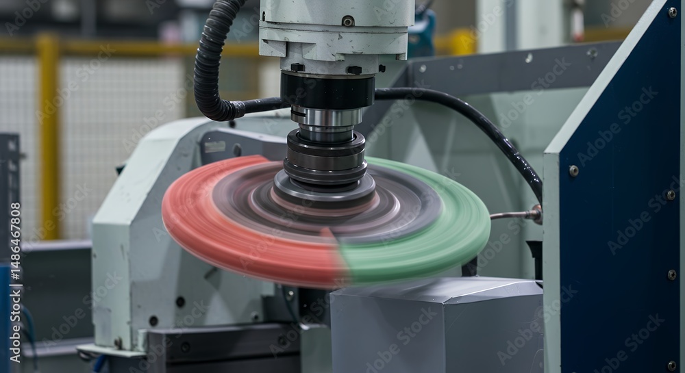 Automated polishing: Robotic arm precision grinding a metal surface evenly Automated polishing: Robotic arm precision grinding a metal surface evenly
