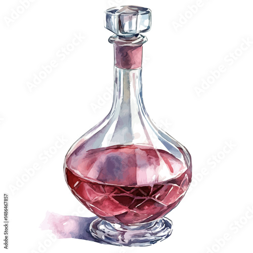 watercolor vector of Crystal Decanter With Aged Wine, high quality, isolated on a white background.