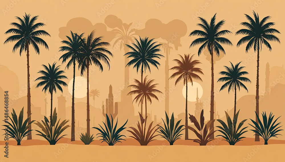Palm Tree Pattern in Earthy Retro Tones for Wall Art Palm Tree Pattern in Earthy Retro Tones for Wall Art