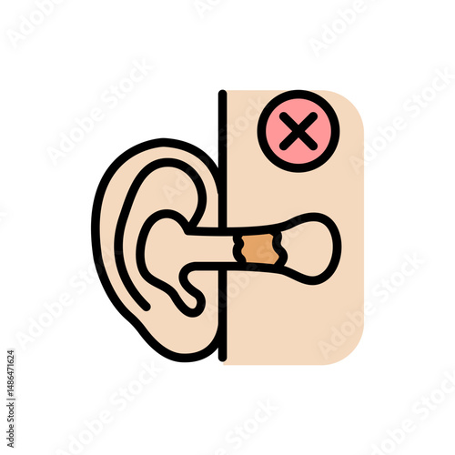 Sulfur plug color icon. A buildup of earwax blocking the ear canal simple sign. Improper ear hygiene leading to hearing loss logo. Medical vector isolated on white background.