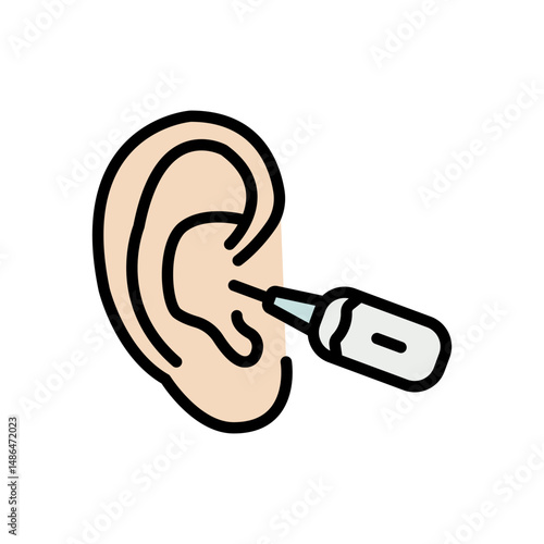 Using Smart Spoon Ear Stick Color Icon. Device for Cleaning Ears Simple Vector Isolated Symbol