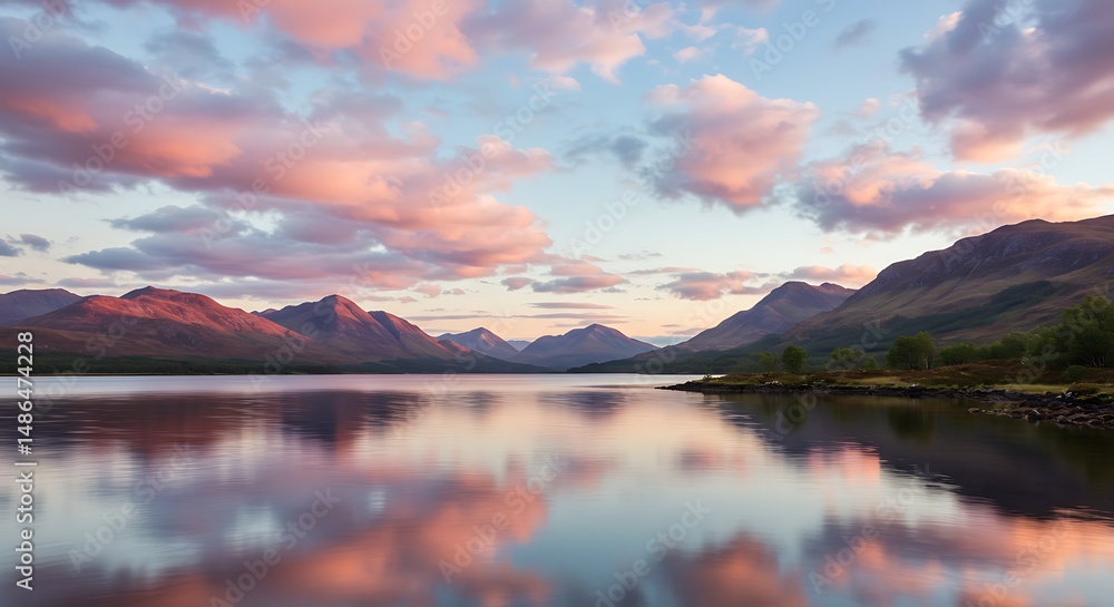 Fototapeta premium Tranquil Lake Sunset with Mountain Reflection – Peaceful Nature Landscape