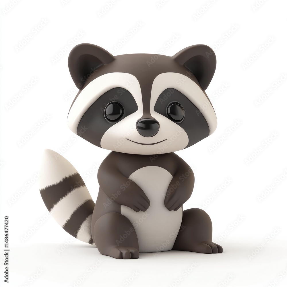 Fototapeta premium Cute digitally rendered cartoon raccoon figurine.