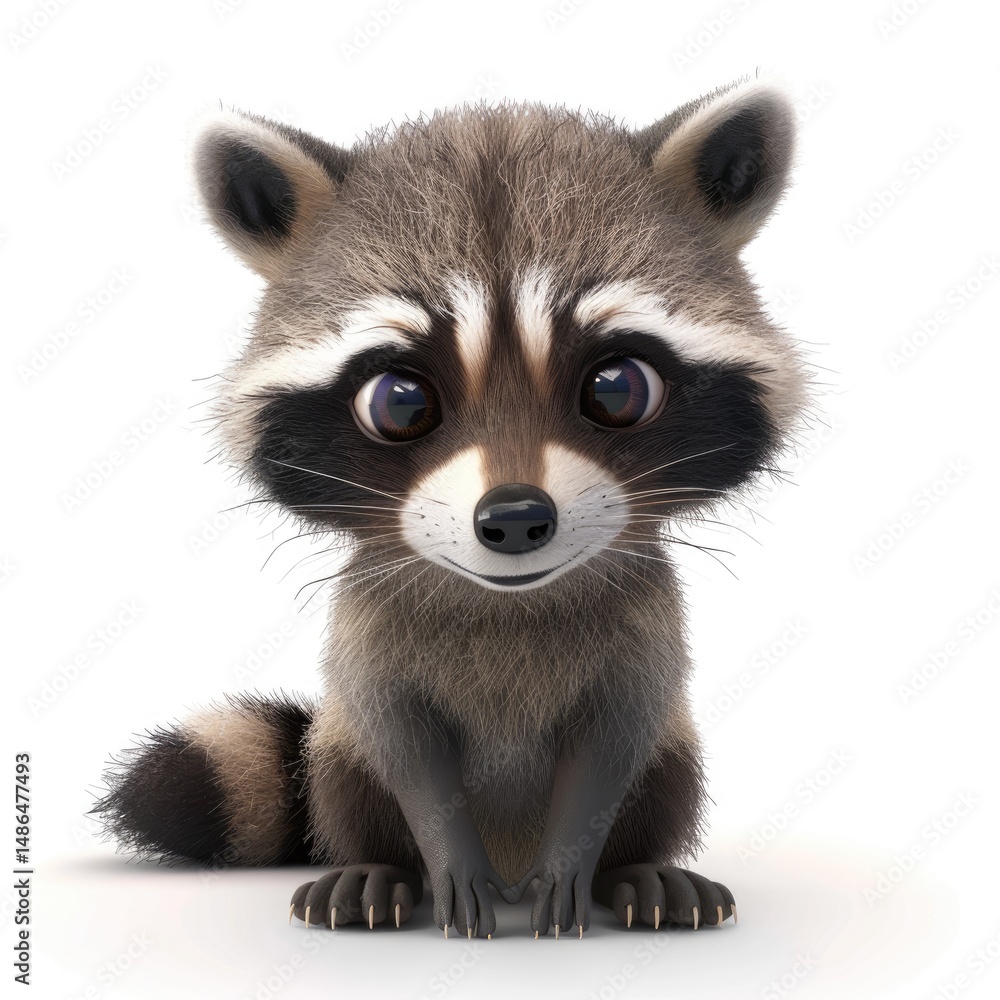 Fototapeta premium Cute cartoon raccoon in a front view pose.