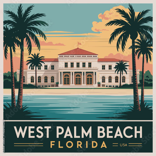 West Palm Beach Florida Poster with Beach Mansion