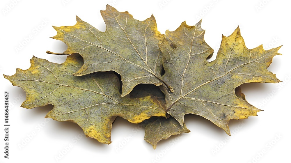Fototapeta premium Pile of Dried Autumn Oak Leaves Isolated on White Background