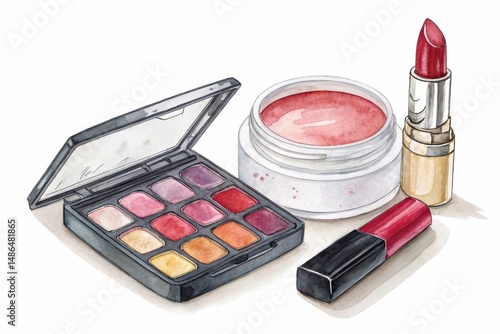 Pomade, lipstick, watercolor clipart illustration with isolated background.