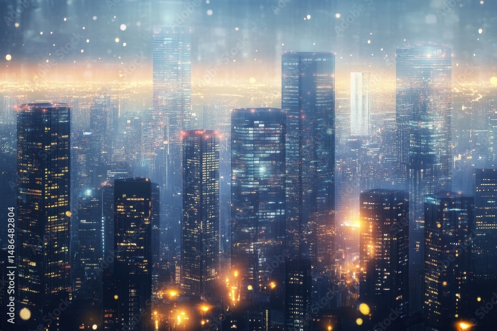 Fototapeta premium Blurred cityscape background with lights and traffic, creating an urban atmosphere Generative AI