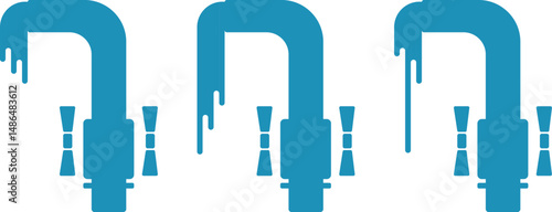 mixer taps with water, plumbing and tap water, simple blue icons
