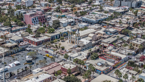 San José del Cabos, Mexico,  aerial view of area around Plaza Mijares, the historic city center with Municipal Buildings, and 