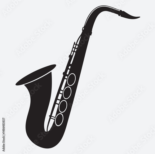 saxophone silhouette vector art illustration, saxophone isolated on white background