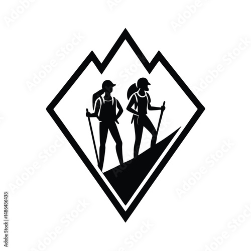 Women hiking mountain peak adventure trekking