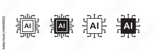  Artificial intelligence AI processor chip icon. Circuit board of computer or Ai chip icon vector silhouette set. Ai chip icon set. EPS10