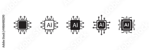 Set of AI icons. Artificial intelligence Vector illustration Web Icon Collection. Artificial intelligence AI processor chip vector icon symbol. vector illustration.