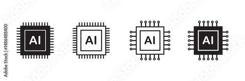 Set of AI icons. Artificial intelligence Vector illustration Web Icon Collection. Artificial intelligence AI processor chip vector icon symbol. vector illustration.