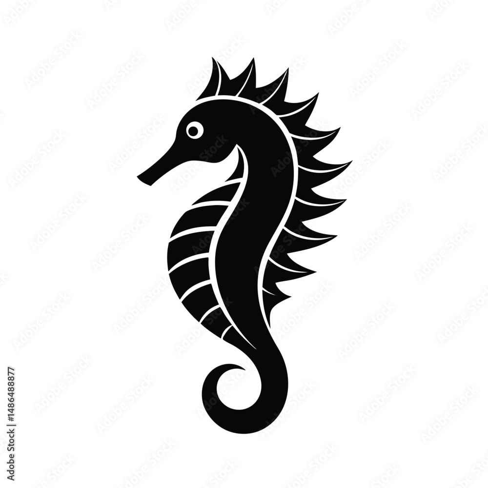 Fototapeta premium Elegant black seahorse silhouette ocean animal design