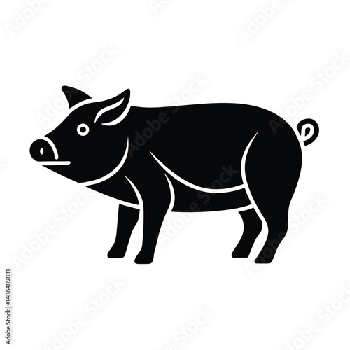 Black silhouette of a domestic pig farm animal