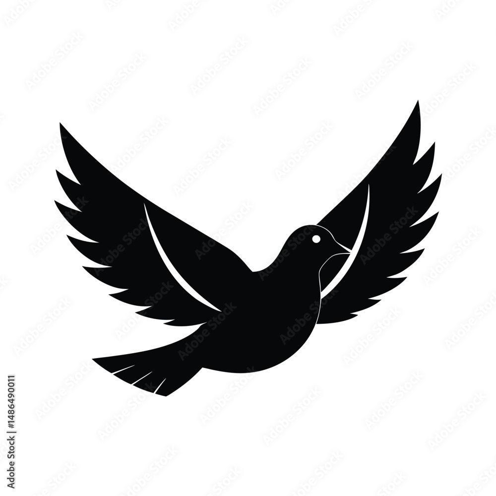 Obraz premium Black silhouette dove flying peace symbol