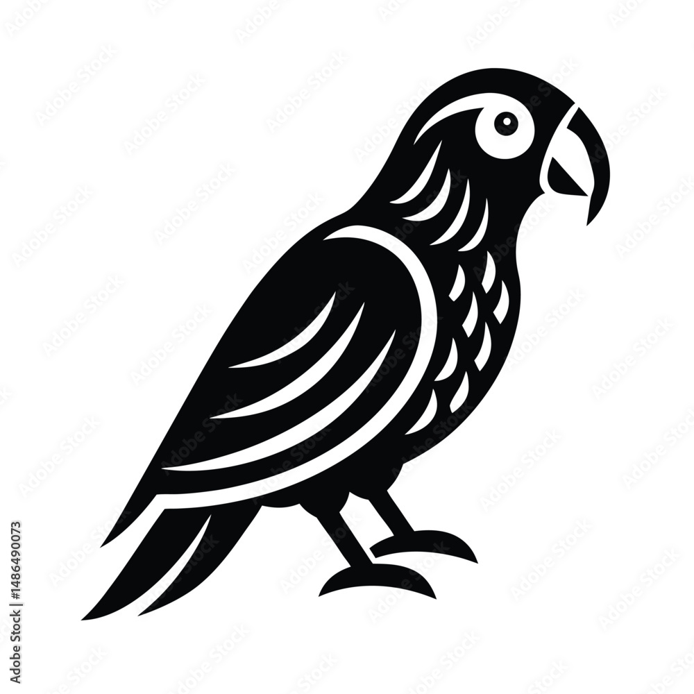 Naklejka premium Stylized black parrot bird graphic design illustration