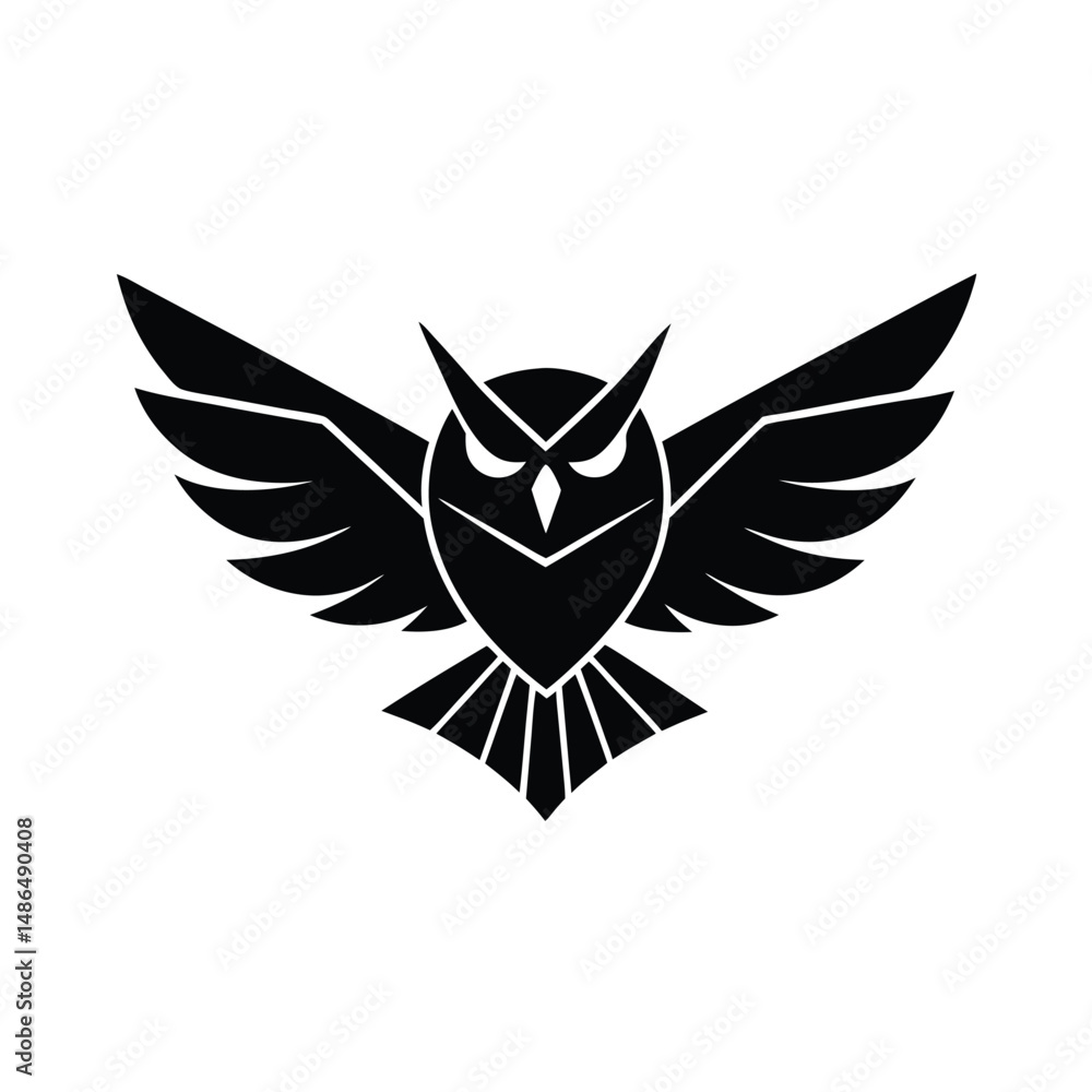 Obraz premium Majestic owl wings spread black silhouette logo
