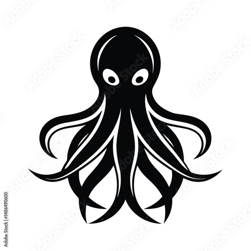 Stylized black octopus ocean creature design