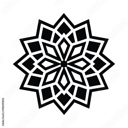 Abstract black and white geometric star mandala design