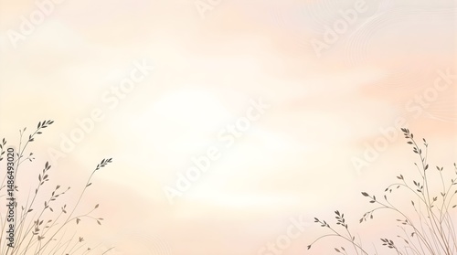 Minimalist nature background with delicate grass stalks creating a soft organic border under a pale sky