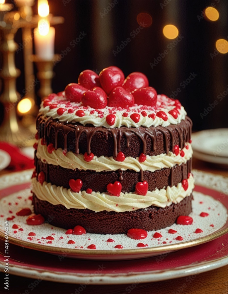 chocolate cake with red hearts chocolate cake with red hearts